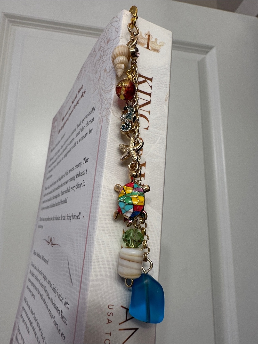 Multicolor Sea Turtle Charm Bookmark- Gold Tone